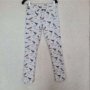 H&M Girl's Graded Goods Bird Print Jeans, Size 28x29, White Multi, NO TAGS